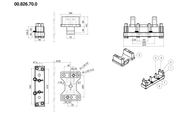 Zestaw przyłączeniowy belki polowej, płyty nośnej  - 00.826.70.0-A11