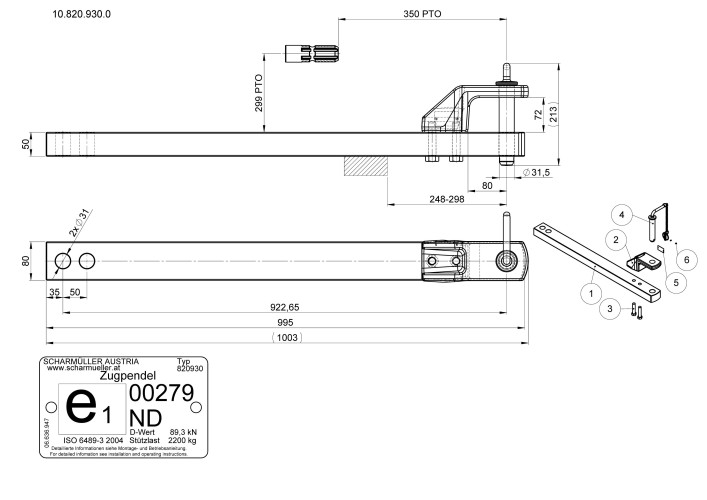 Belka polowa kat.2 fi 31,5mm  Massey Ferguson, Valtra - 10.820.930.0-A11