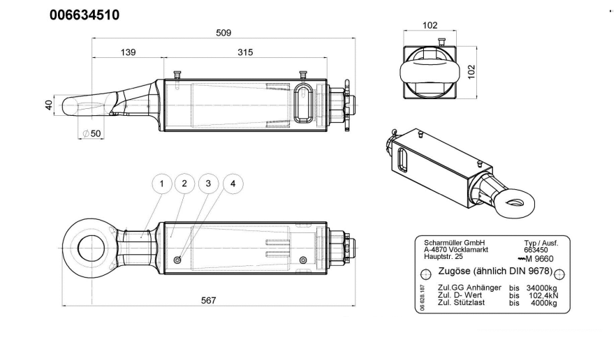 Zaczep oczkowy fi50 do wspawania z konsolą - 00.663.451.0-A02