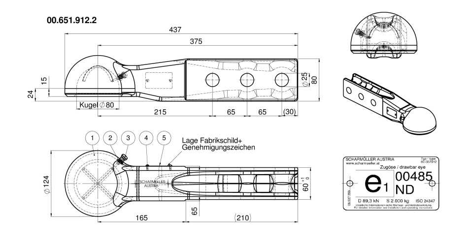 Zaczep kulowy K80 do wspawania lub przykręcenia - 00.651.921.1-A01