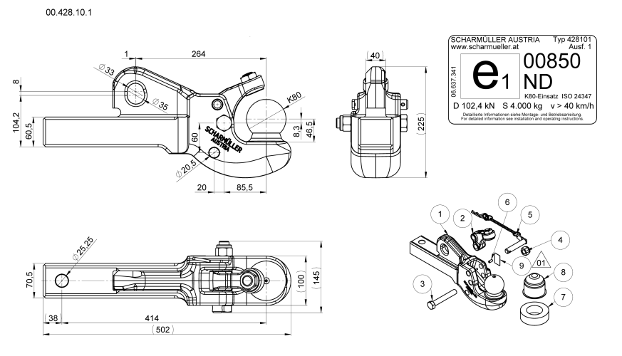 Wkład kulowy K80 do Pick Up Hitcha PUH John Deere, Case, NewHolland, Steyr - 00.428.10.1-A20