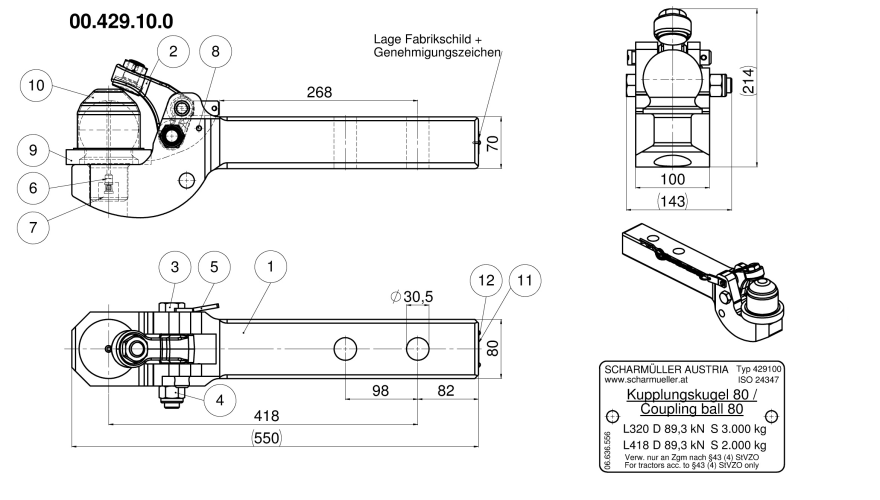 Wkład kulowy K80 do Pick Up Hitcha PUH JCB Fastrac - 00.429.10.0-A20
