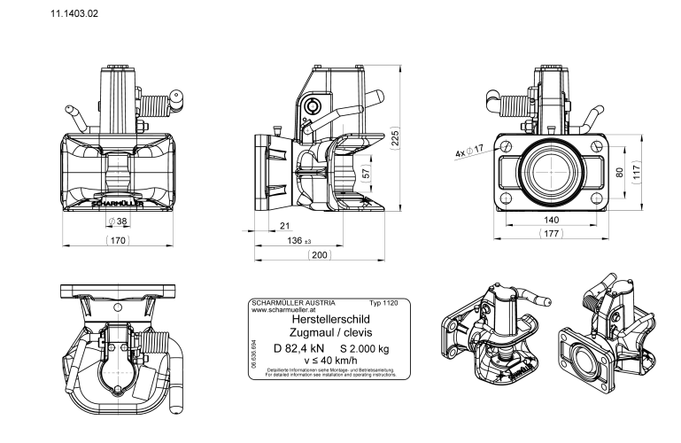 Zaczep automatyczny flanszowy 140x80 Scharmueller 11.1403.02-A02