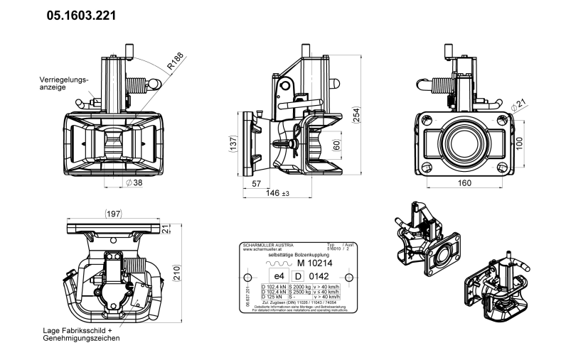 Zaczep automatyczny flanszowy 160x100 Scharmueller 05.1603.022-A02