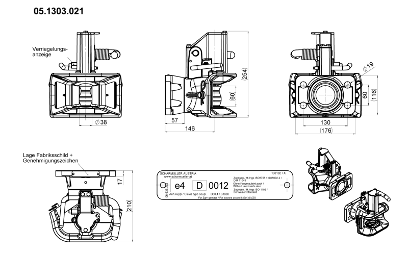 Zaczep automatyczny flanszowy 130x60 Scharmueller  05.1303.021-A02