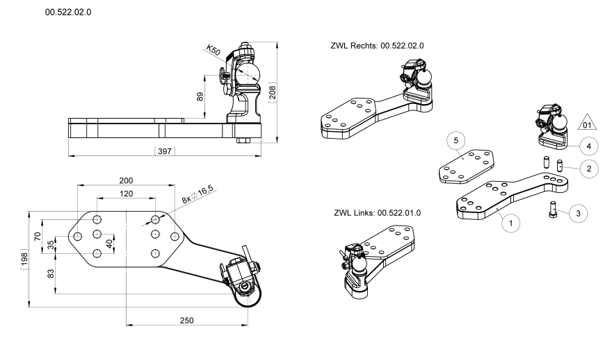 System skrętu osi K50 prawostronny do korpusów i płyt nośnych - 00.522.02.0-A02