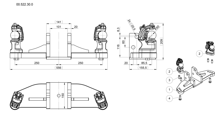 System skrętu osi K50 dwustronny do wkładów PUH - 00.522.30.0-A20