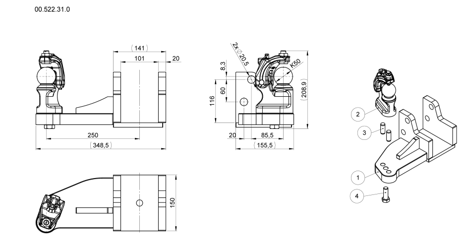 System skrętu osi K50 lewostronny do wkładów PUH - 00.522.31.0-A20